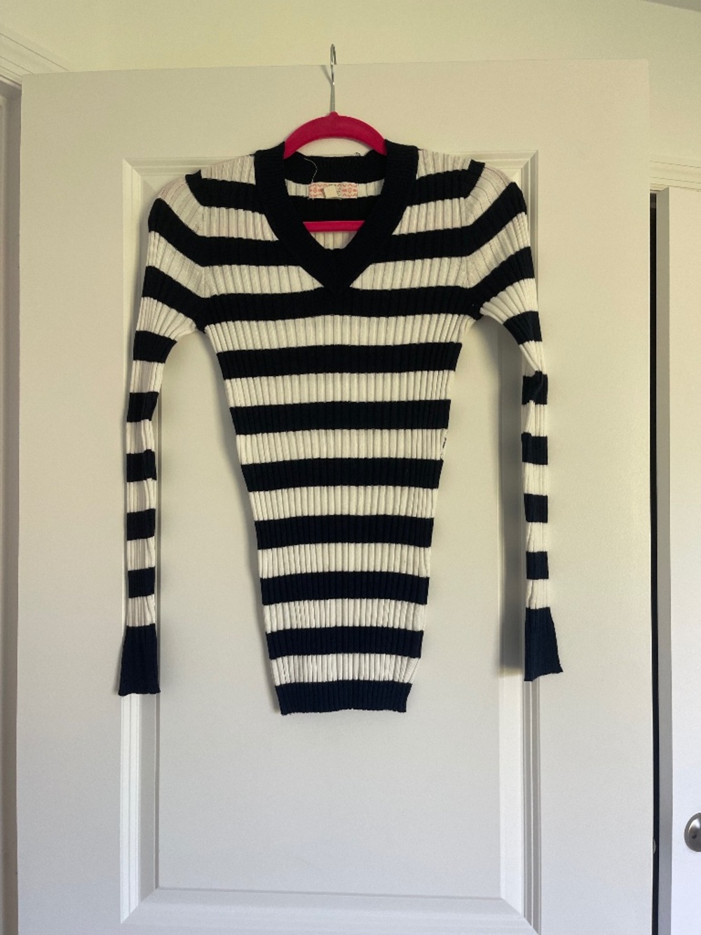 Pink Republic Navy Blue & White Striped Knot Long Sleeve Shirt Size Small